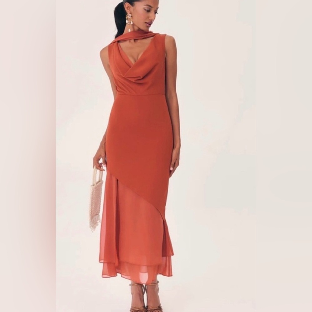 NWT Lady Pipa 5X Terracotta Cowl Neck Midi Caldera Vestido Rabat Dress plus sz